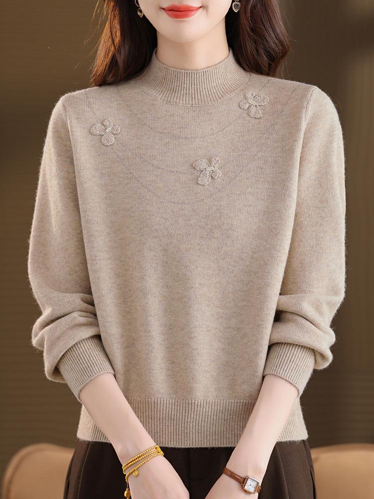 Winter-Strickpullover mit halbem Kragen für Mütter - Vielseitiges Herbst-/Winter-Pullover-Oberteil für Frauen mittleren Alters und ältere Frauen