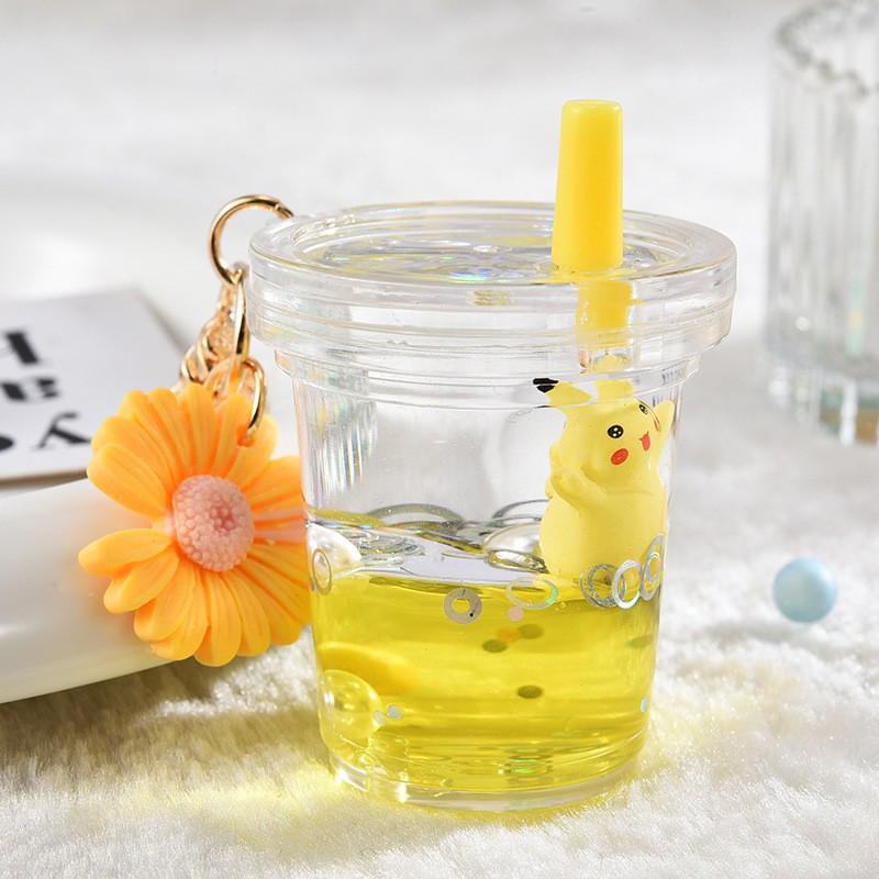 Quicksand Pikachu Couple Keychain - Cute Acrylic Bag Accessory & Car Pendant