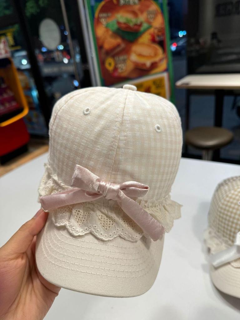 Style Lace Trim Gingham Baseball Cap With Wide Brim For Spring Summer Sun Protection