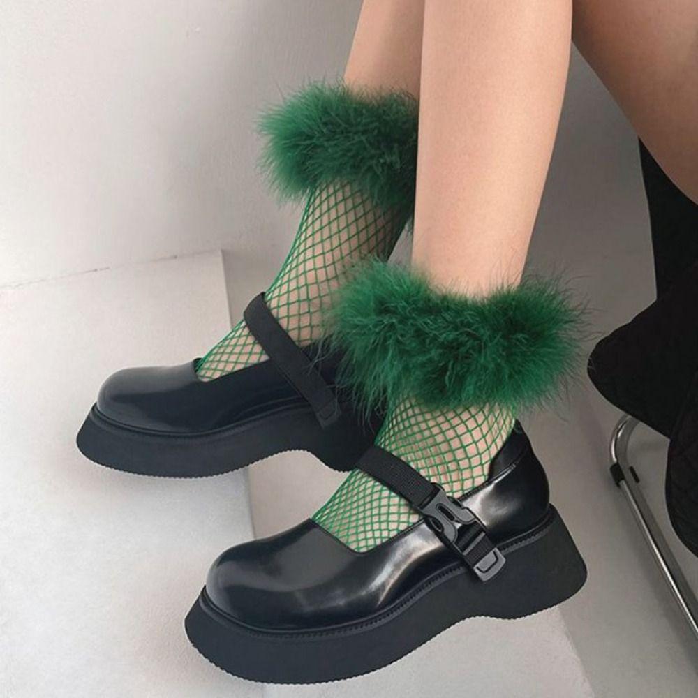 Mesh Feather Fishnet Stockings Bright Color Socks Women Y2K Unique Mid Tube Socks Female
