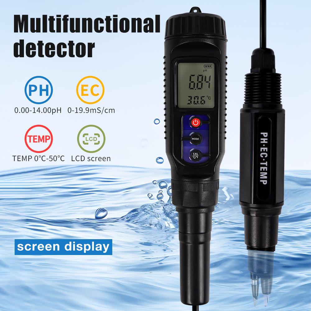 Portable 3 in 1 PH EC Temperature Meter LCD Digital Water Quality Tester IP65 Waterproof PH Meter for Aquarium Soil Meat Dough