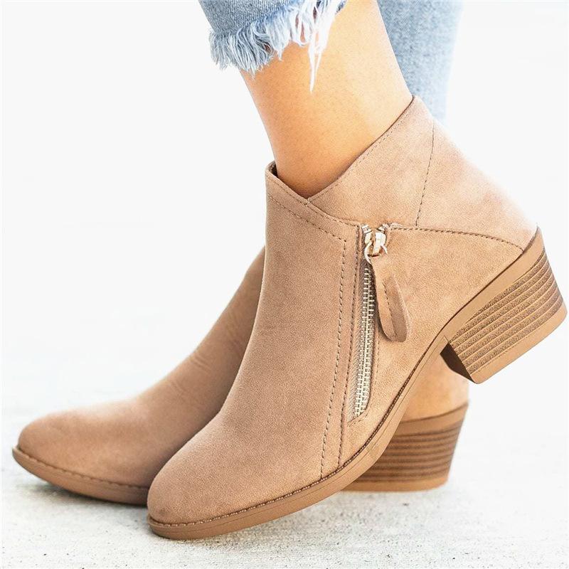 Gyh Women Side Zipper Boots Fashion Suede Low Heel Shoes Women Short Boots Square Heels Casual Ankle Boots Plus Size Botas Mujer
