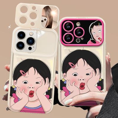 Anwendbar auf Apple 15 Promax Handyhülle 13 Lustige Mädchen-Lanyard iPhone 14 Flip-Spiegel Xs Silikon 12