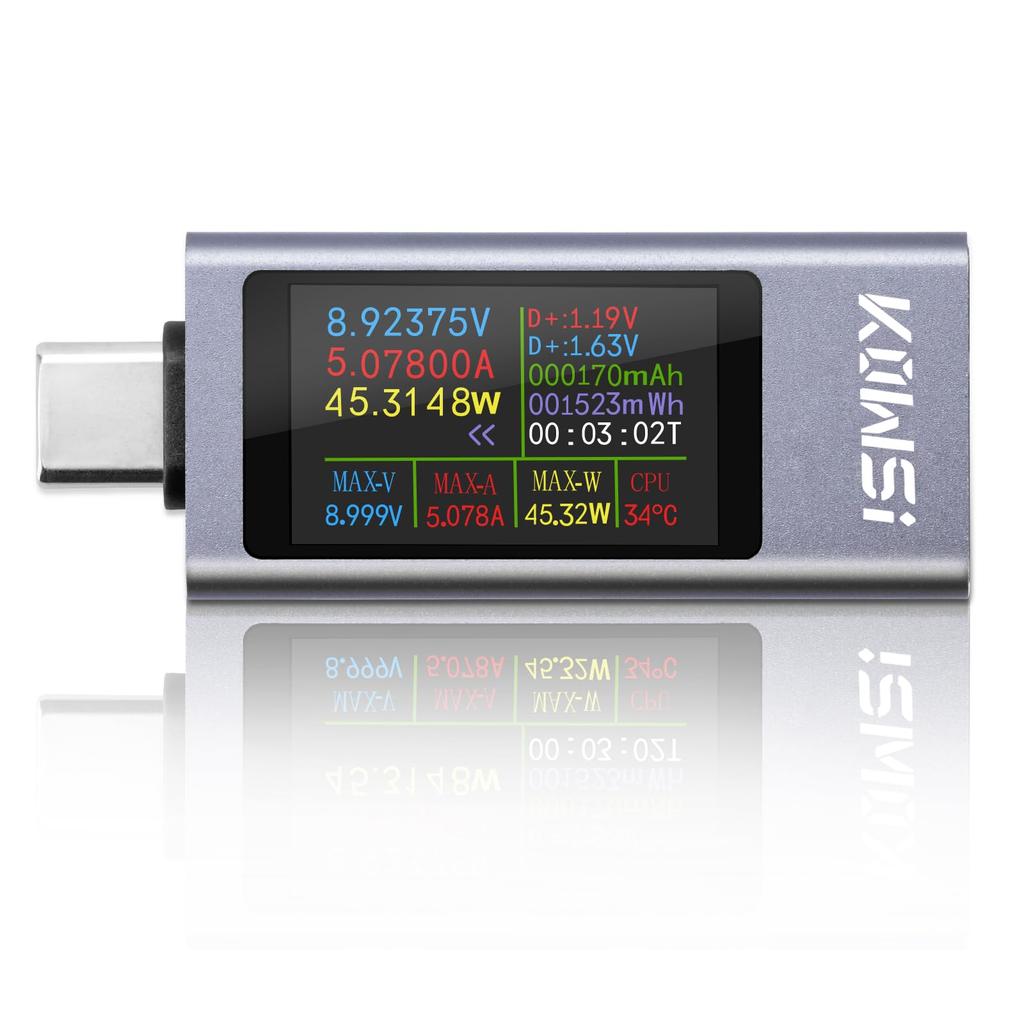 DiyStudio 360W Current and Voltage Dual USB USB C Meter USBC Multimeter Bidirectional Current Curve Mobile Charging No Drivers or Software Plug and