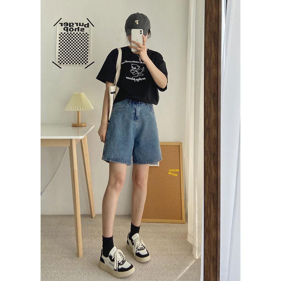 High-Waisted Korean-Style Women's Denim Shorts - Loose, Slimming, Mid-Length Wide-Leg Design for Summer