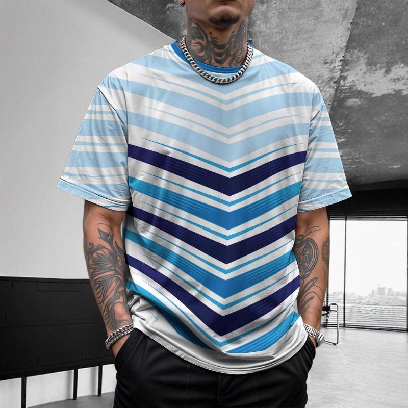 Outdoor Fitness Sports Men's Short Sleeved T-shirt Casual Top Summer Striped Style