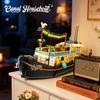 1306 Pcs Lighted Canal Boat House Diy Retro Building Blocks Toys Home Decor Ornament Kids Educational Assembly Toy Birthday Gift