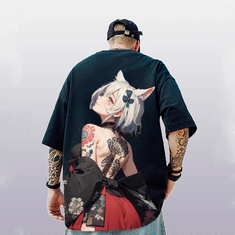 Men's T-Shirts Anime Character Tee 3D Sexy Beauty Print Summer Casual Street Trend Top Loose Oversized Short Sleeve T Shirt