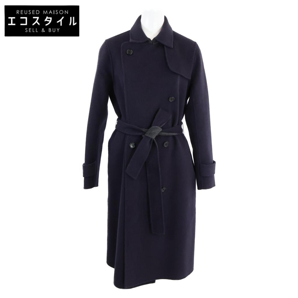 theory luxe 03-7409610 Navy 100% wool double breasted belted long coat coat 38 NavyUsed