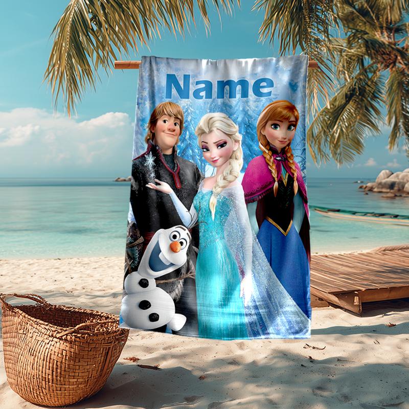 Custom Name Ultra-Soft Beach Towel with Elsa Theme,Ideal for Pool - Camping, Diving - Perfect Travel Essential, Vibrant Beach Towel.