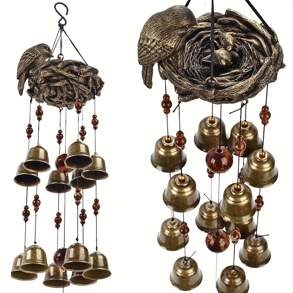 Bird Nest Wind Chime, Bird Bells Chimes with 12 Wind Bells for Glory Mother'S Love Gift, Garden Backyard Church Hanging Decor
