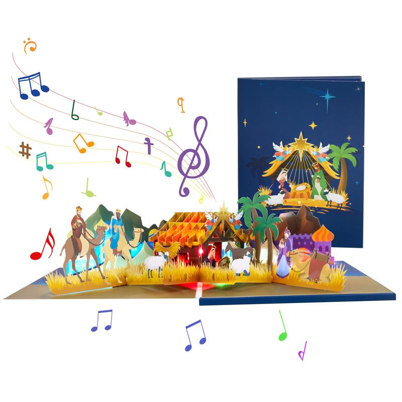Creative 3D Stereoscopic Lighting Music Greeting Card, Christmas Greeting Card, Holiday Blessing Card