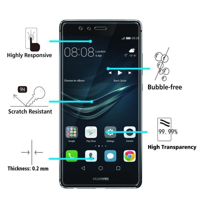 Screen Protector - Phonillico® - Huawei P9 PLUS - Pack of 2 - Tempered Glass - Scratch Resistant