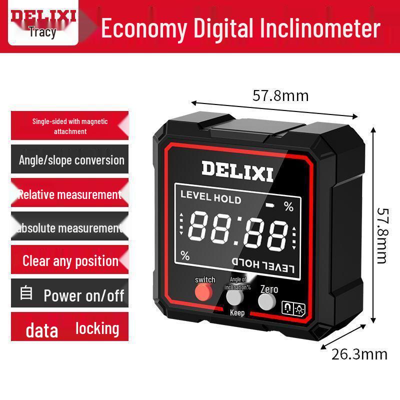 Digital Magnetic Angle Ruler with High-Precision Laser Inclinometer and Level
