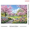 2D plane 1 cherry tree bright flowers sunny garden stone path butterflies. Suitable for living room of the room.