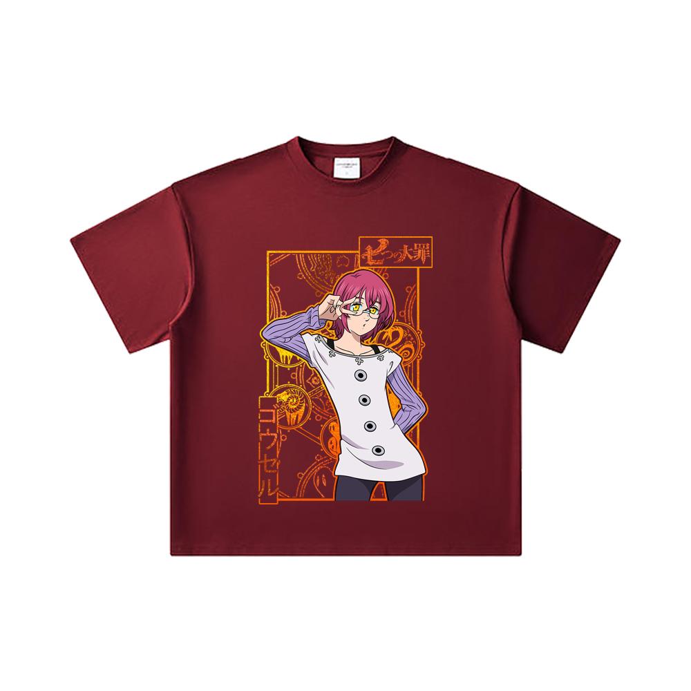 

260 GSM Double Yarn 32 Count 100% Cotton Seven Deadly Sins V11 Gowther Print Unisex Heavy Cotton T Shirt 2XL вина червоного кольору