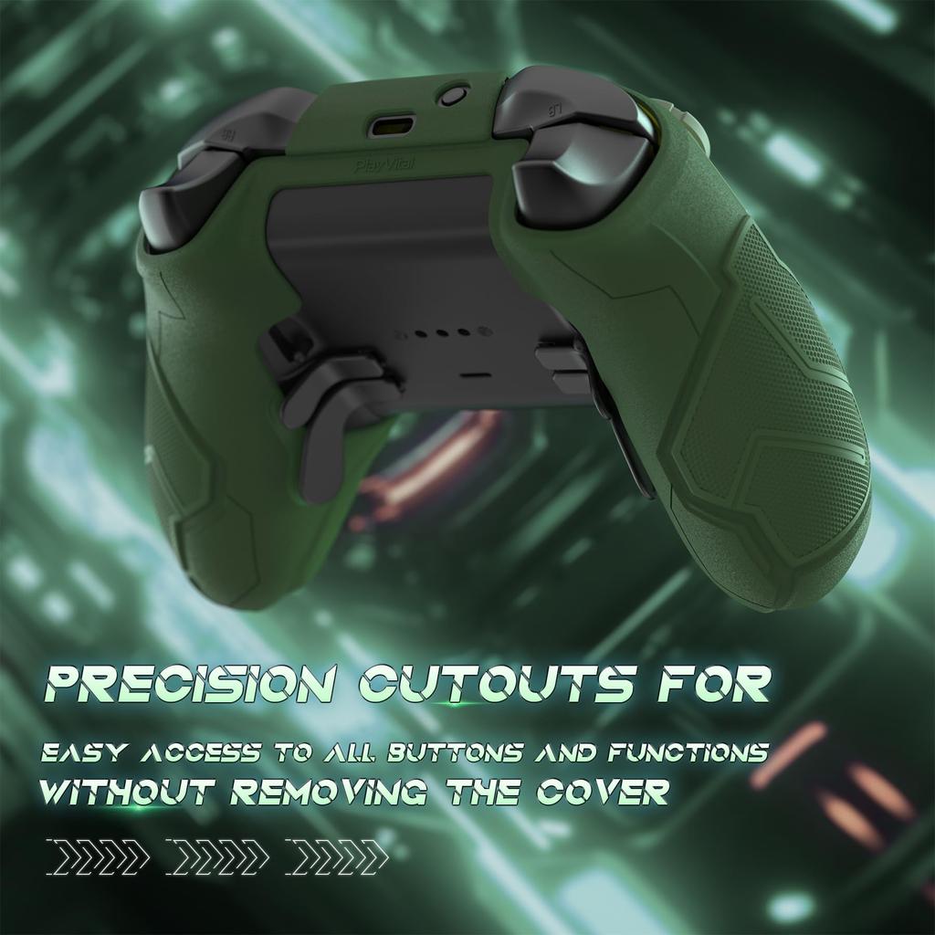 PlayVital Stellar Mecha Silicone Protective Cover for Xbox Elite Series Grip Protector with 2 Thumb Grip Caps and Mechanical Green 2, Non-Slip