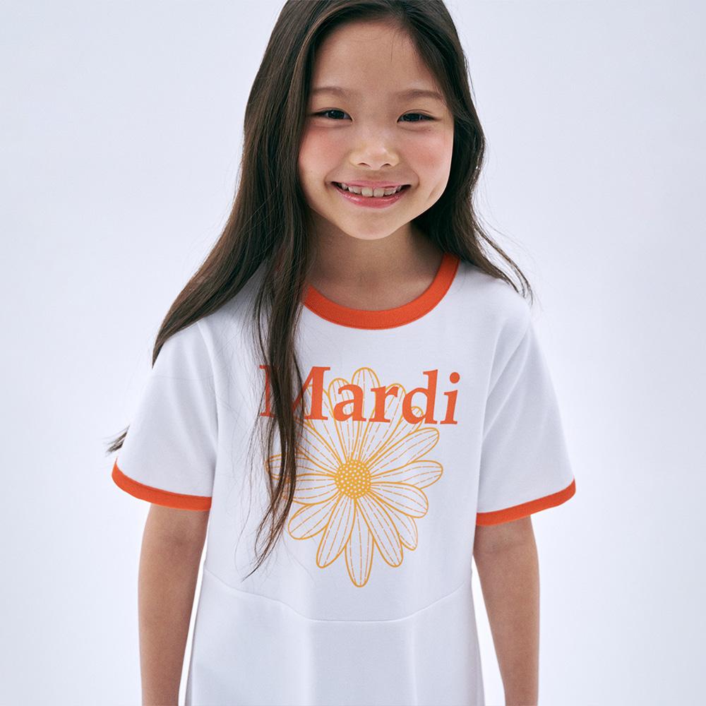 [mardimercredi] KIDS FLARE DRESS FLOWERMARDI DUO_WHITE ORANGE S(100)