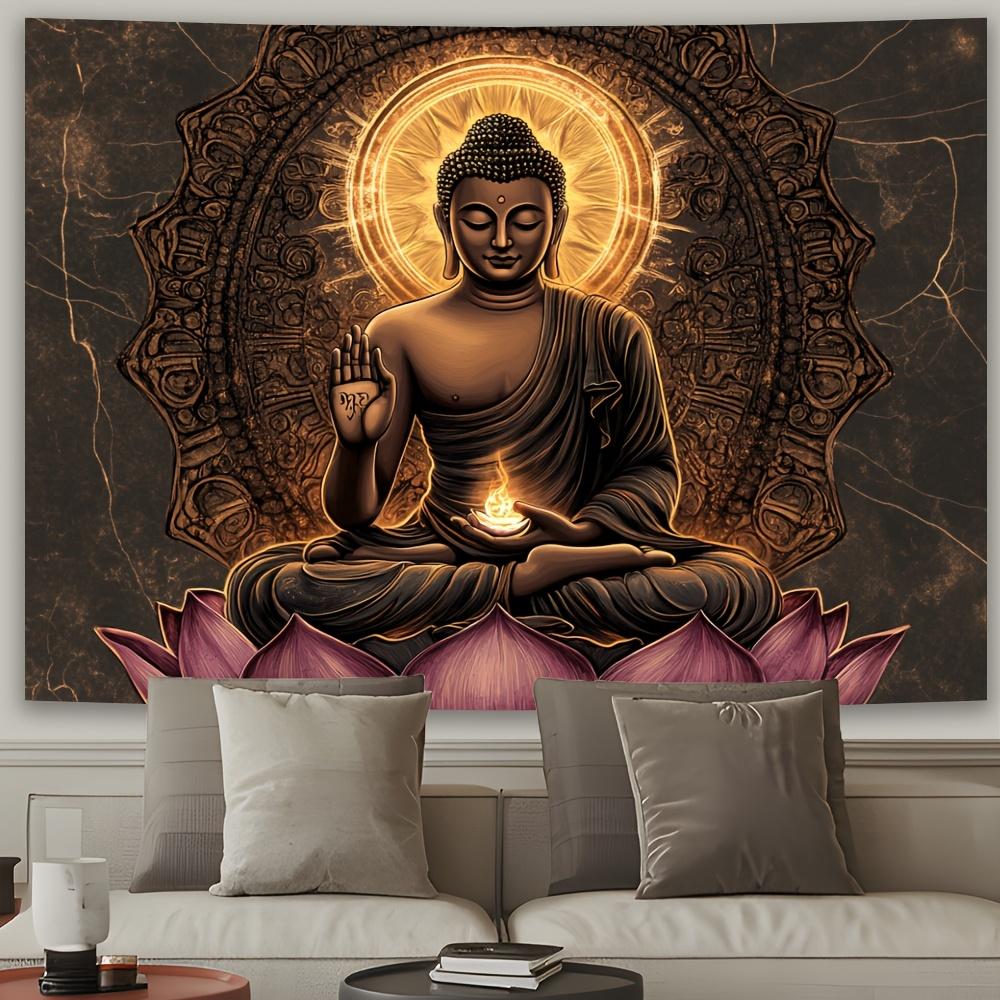 VIKAMA Lotus Buddha Golden Aura Tapestry Will Bring A Peaceful Sacred Atmosphere To Your Living Room Bedroom Or Meditation Space