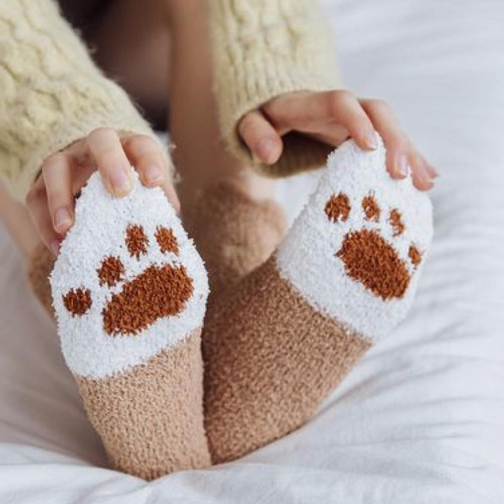 Cat Paw Socks Plush Slipper Sock Soft Comfortable Winter Fluffy Home Sock