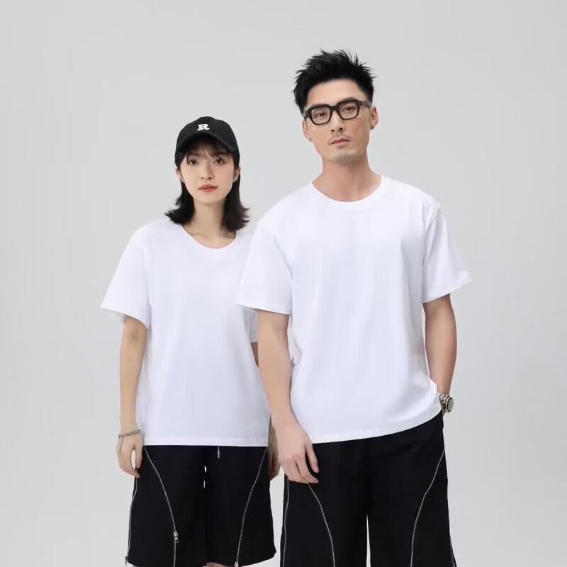 Qidingbao 260G Heavyweight Pure Cotton Drop Shoulder Crew Neck T-shirt M белый