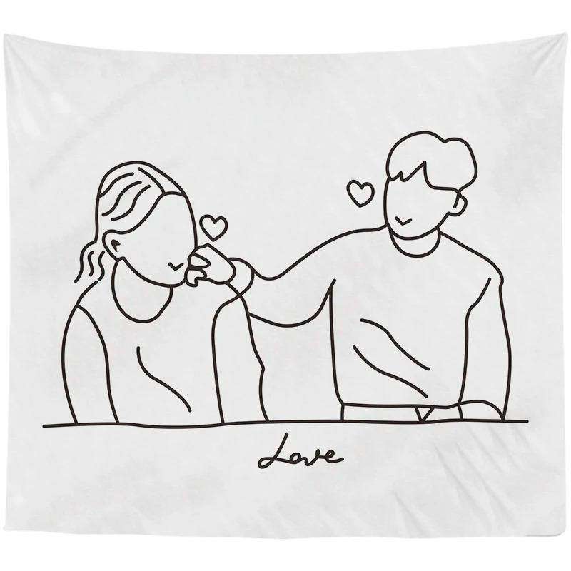 Абстрактная пара Простая линия Узор Гобелен Спальня Гостиная Гобелен Домашнее украшение — фото 16