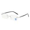 New blue light blocking flat glasses, diamond-trimmed rimless rimless diamond-set glasses, trendy street photography smart photosensitive color-chang