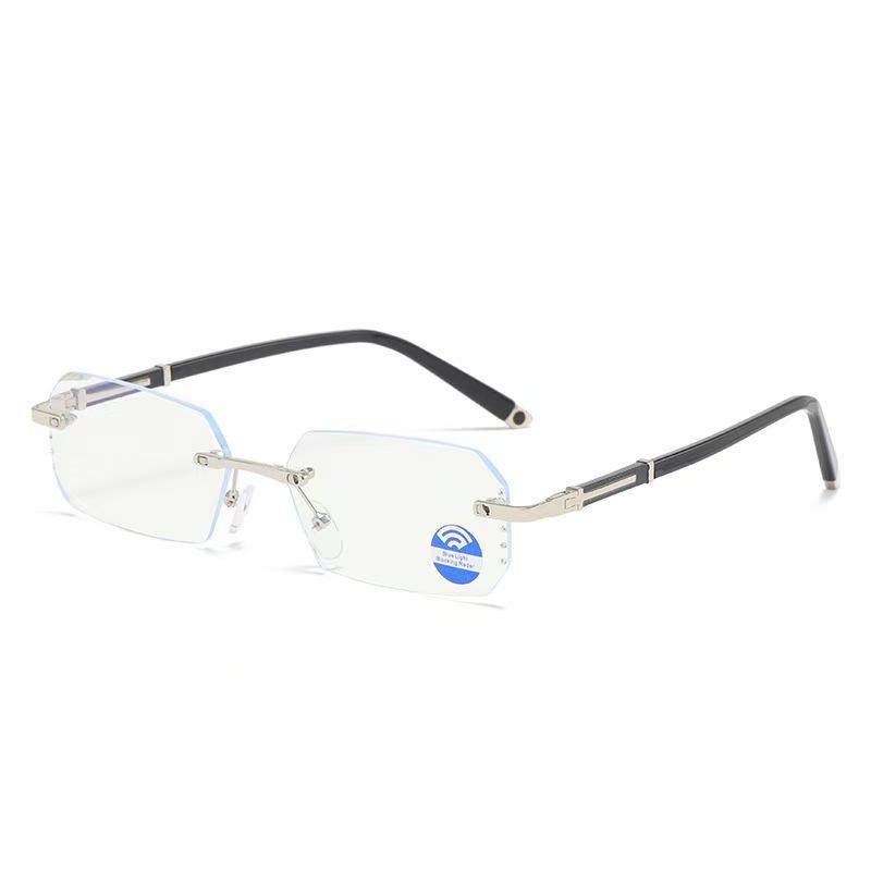New blue light blocking flat glasses, diamond-trimmed rimless rimless diamond-set glasses, trendy street photography smart photosensitive color-chang