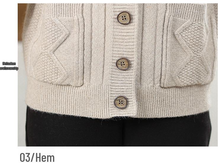 Cardigan a Maglia Grossa Autunno/Inverno per Donne di Mezza Età e Anziane - Girocollo, Manica Lunga, Colore Unito