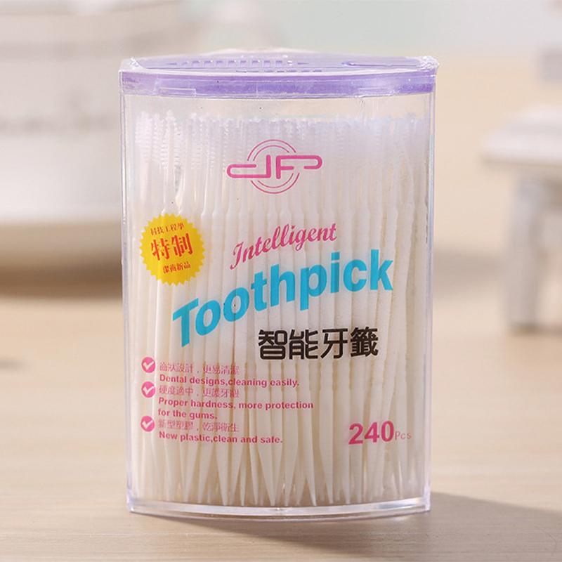 240Pcs/Box Portable Fish Bone Shape Disposable Plastic Toothpicks Teeth Cleaning Interdental Brush Oral Gum Teeth Cleaning Care