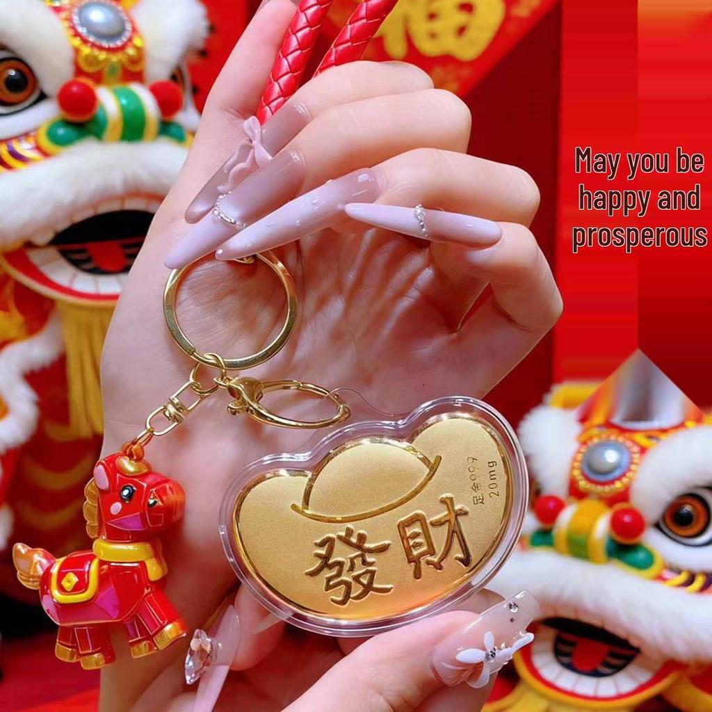 999 Pure Gold Yuanbao Wealth Keychain: Cartoon Bag & Phone Pendant Gift for Girlfriend