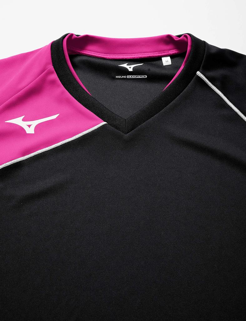 Mizuno Volleyball Apparel, Short Sleeve Game Shirt, Moisture-Wicking, Quick-Drying, Unisex, V2MA8001, Size 98, Black x Berry Pink, L