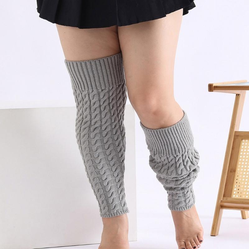 Scaldamuscoli da Donna Taglie Forti Lavorati a Maglia a Treccia Sopra il Ginocchio Alti sulla Coscia Calzini Senza Piedi Caldi Calze per Stivali Invernali Streetwear
