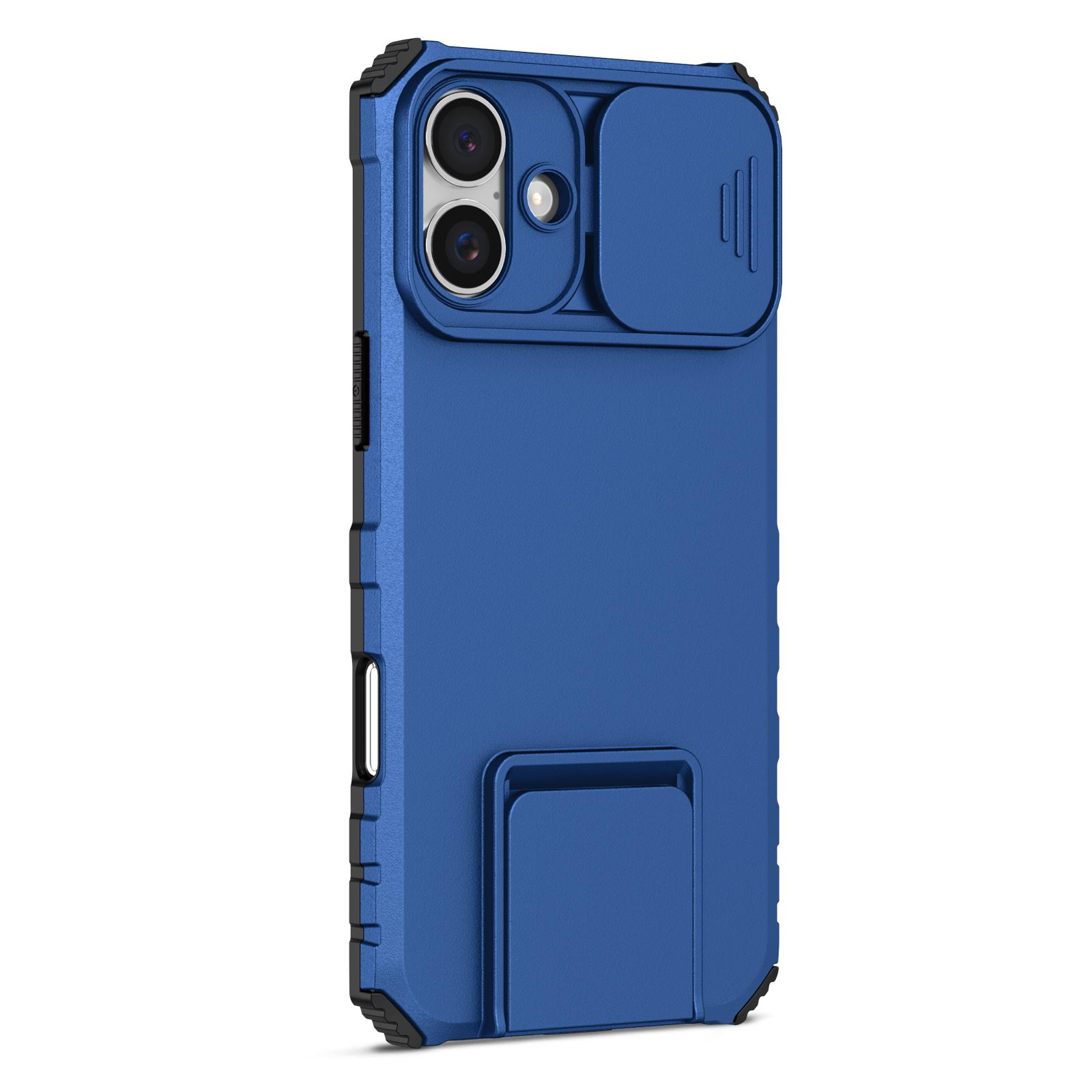 

For iPhone 16 Plus Case Camera Slider PC+TPU Phone Cover with Kickstand Blue