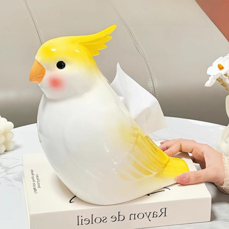 BRCeramic Tissue Box Cartoon Bird Parrot Simulated Animals Toilet Paper Box Napkin Holder Paper Towel Holder Desk StorageEY