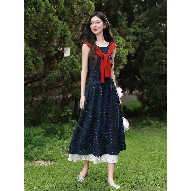 Lù Xiàng Nán French Style Lace Polka Dot Long Dress