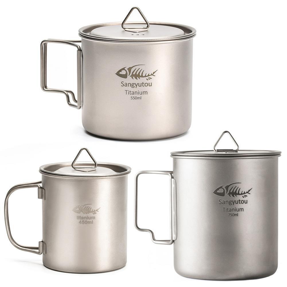 450/550/650ml/750ml Portable Outdoor Water Cup Ultralight Large-capacity Single-layer Pure Titanium Camping Mug