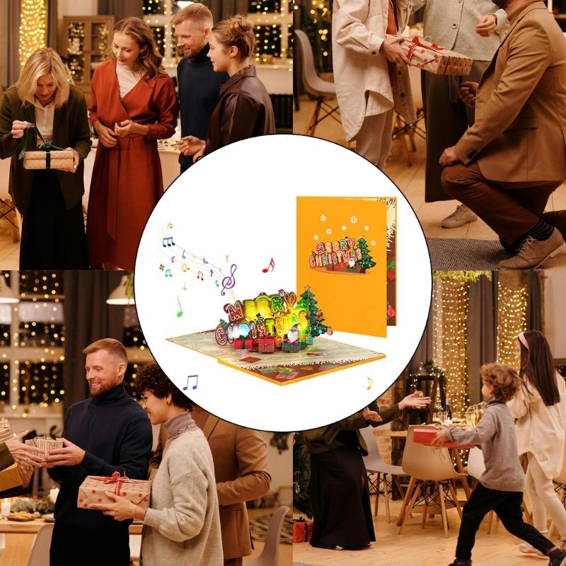 Musical 3D Christmas Greetings Card Beautiful Holiday 3D Popup Christmas Card with Music for Home or Office Decors