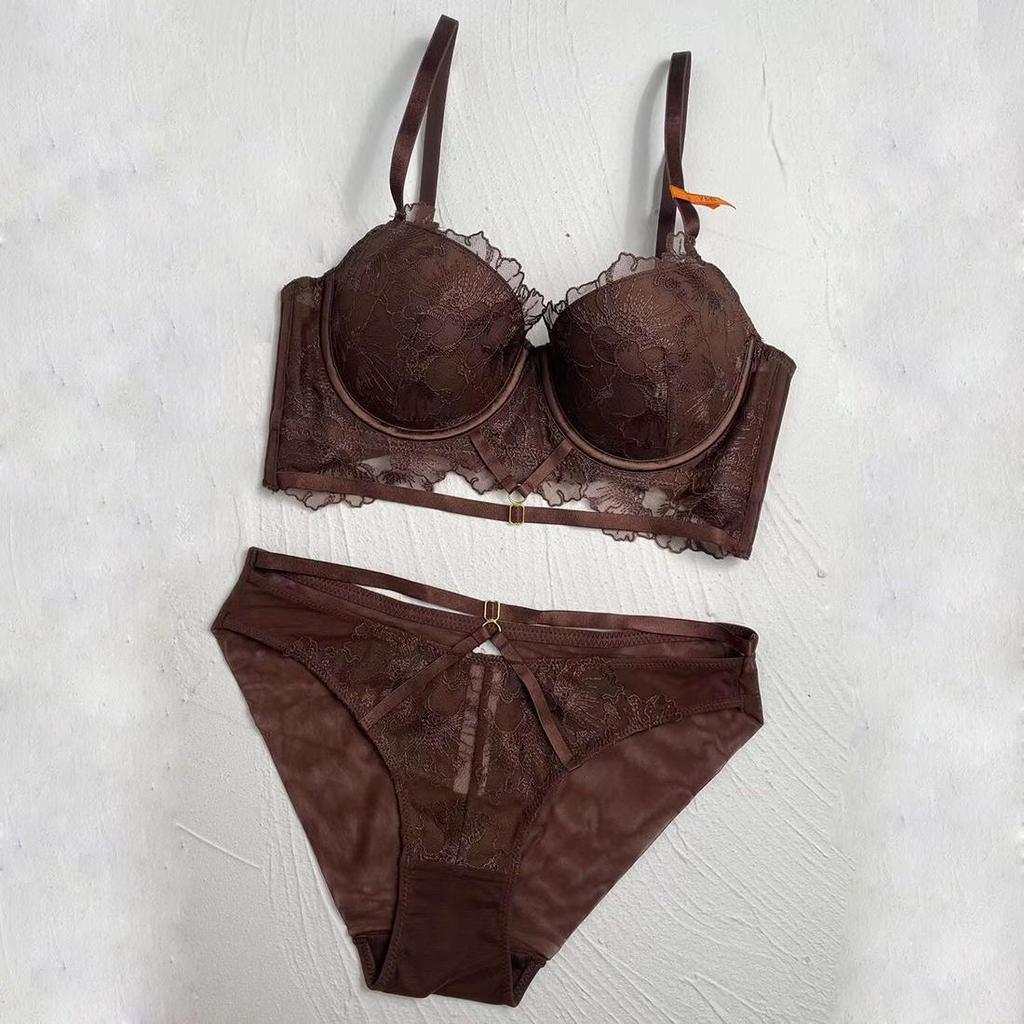 Women’s Bra Set Lace Embroidery Push Up Deep V 3/4 Cup Bras Sexy Underpants Everyday Intimates Spring Summer Underwear Sets