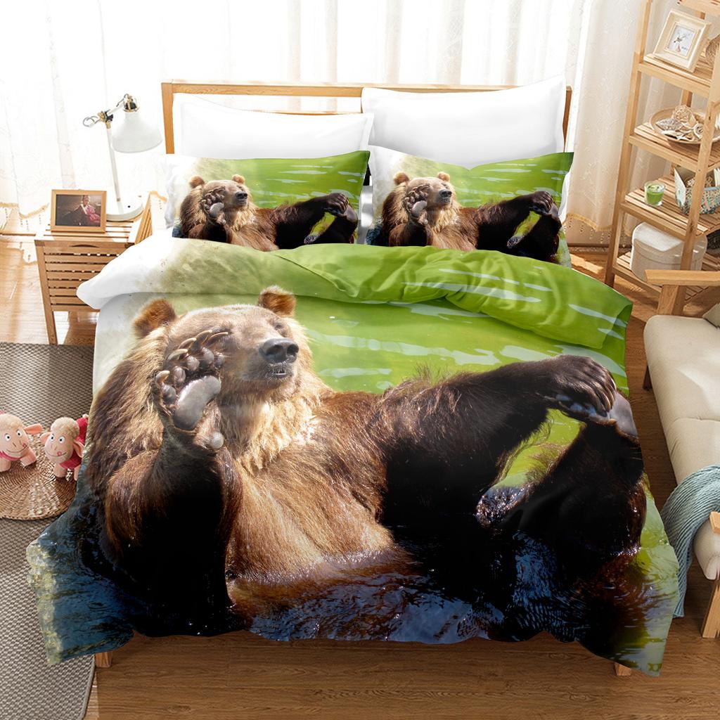 3D-gedrucktes Bären-Bettwäscheset, Bettbezug mit Tierdaunen, 2/3-teiliger Kissenbezug, Mikrofaserstoff AU140 * 210, weiches Heimtextil für Jungenzimmer