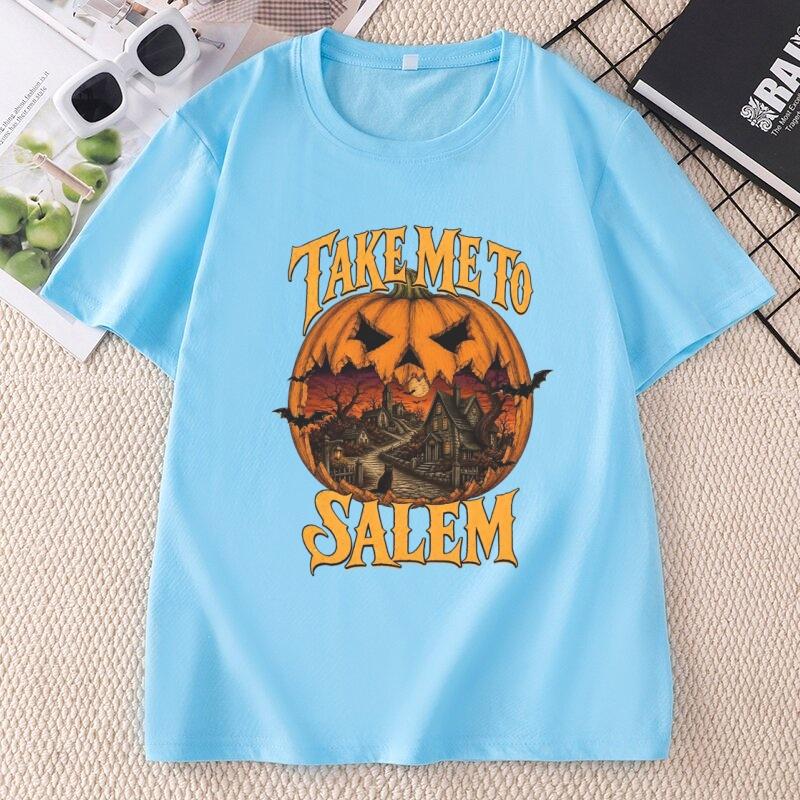 Vintage Halloween Take Me To Salem Tshirt Unisex Witch T Shirt Design Cotton Short Sleeve Pumpkin Spooky Season Tees Clothes