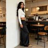 Women's High Waist Wide Leg Pants Loose Fit Casual Trousers Lightweight Flowing Fabric Elastic Waistband with Drawstring
