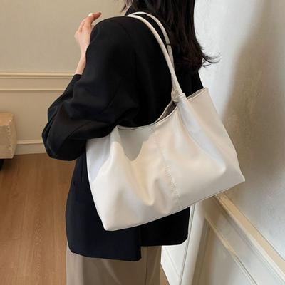 Ins Large Capacity PU Leather Shoulder Bag French Style Casual Underarm Bag Handbag Solid Tote Bag Vacati