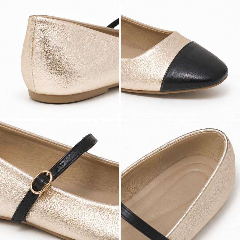 Merceditas Ballerina For Women, Gold And Black. Montevita Romaza 105317