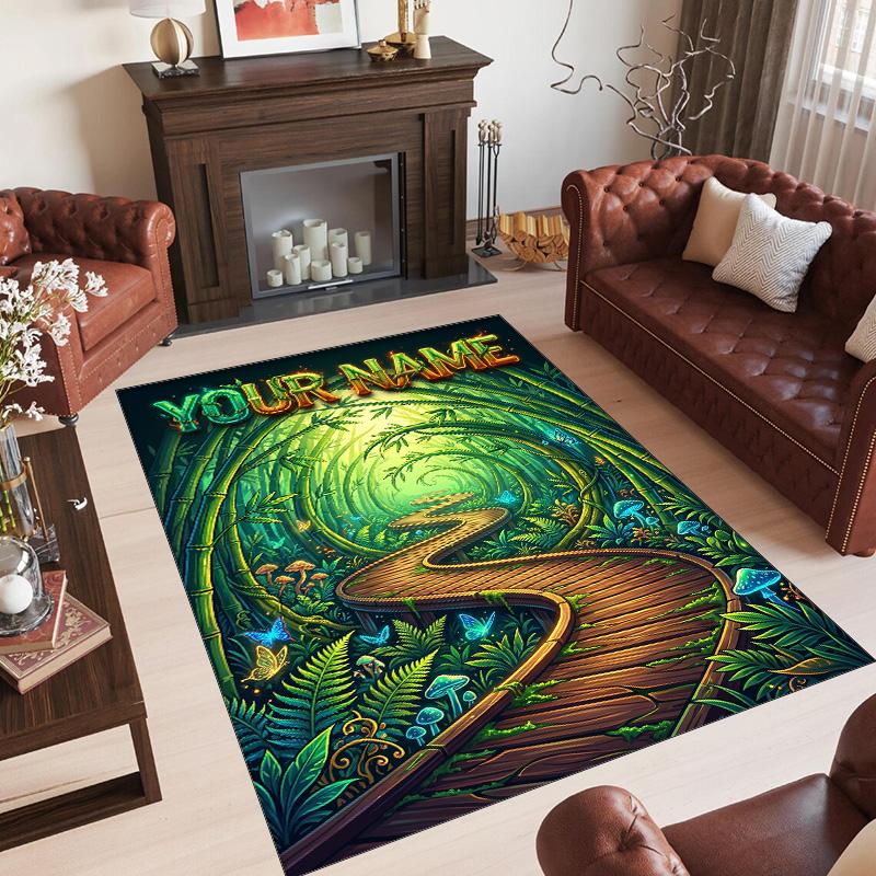Forest Theme Crystal Velvet Floor Rug Personalized Custom Name Text Warm Carpet Home Decoration