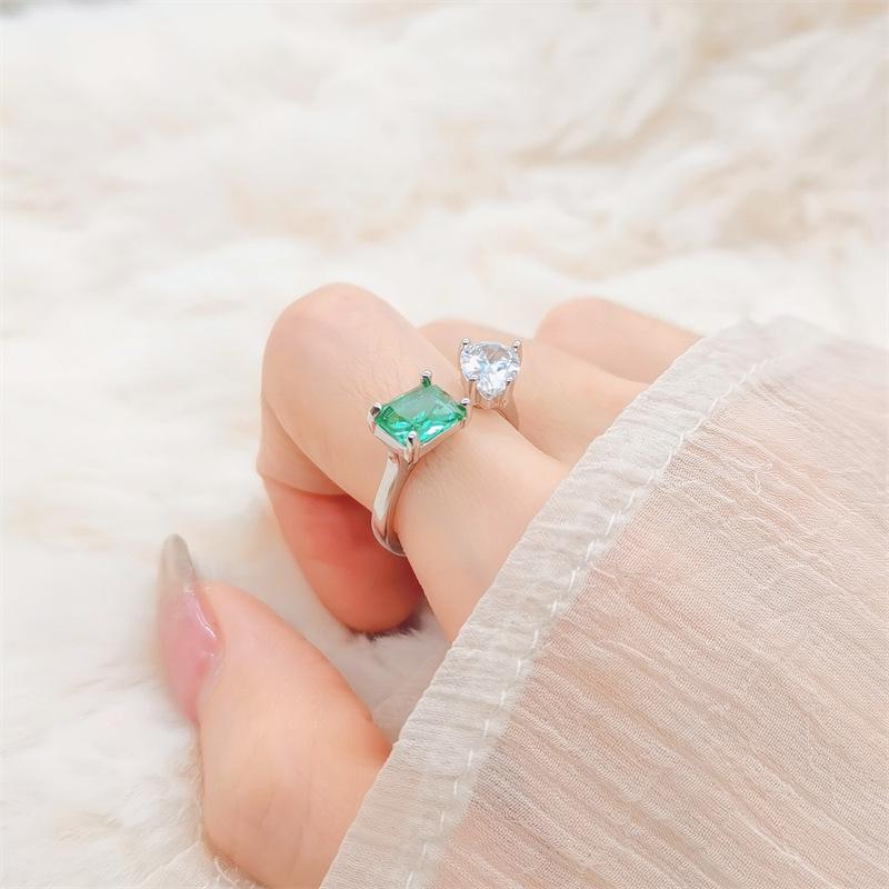 Emerald Square Diamond Two-Tone Adjustable Fashion Ring – Trendy Luxe Style Adjustable Open Ring