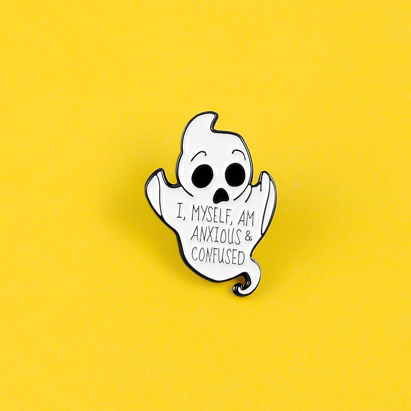 Trendy White Ghost Punk Style Brooch with Lettering