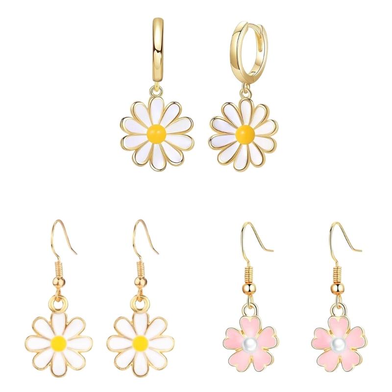 Daisy Inspired Drop Earrings For Women Lightweight Alloy Jewelry With Oil Drip Technique Enamel Ear Accessories
