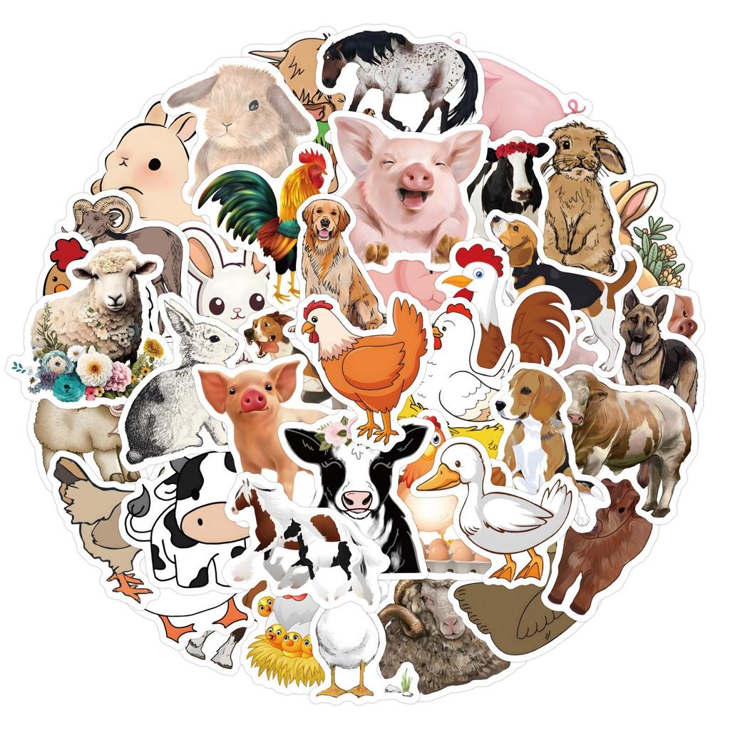 60 Sheets Cute Farm Animal Stickers - Waterproof & Creative for DIY, Helmets, Water Cups, and Journals.