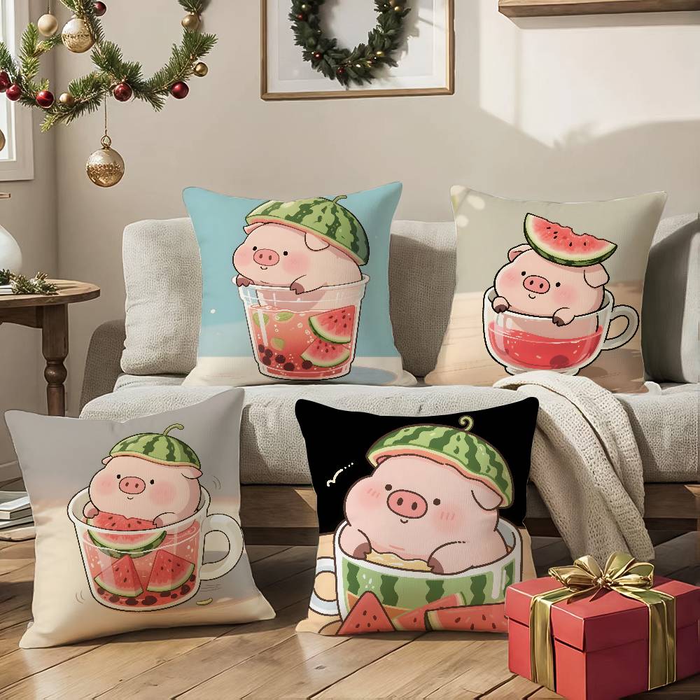 Cute Pig Summer Surprise Pillow Case Comfort Sofa Bed Silky Elegant Invisible Zipper Decorative Cushion Cover